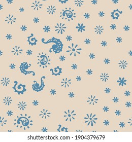 Bandana Print. Vector seamless pattern with paisley ornament. Silk neck scarf or kerchief. Floral vintage background. Asian textile. Tribal texture. Bohemian style. Indian motif.