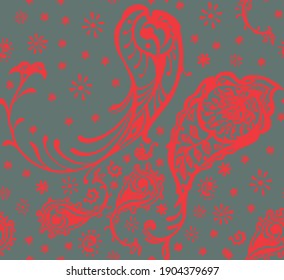 Bandana Print. Vector seamless pattern with paisley ornament. Silk neck scarf or kerchief. Floral vintage background. Asian textile. Tribal texture. Bohemian style. Indian motif.