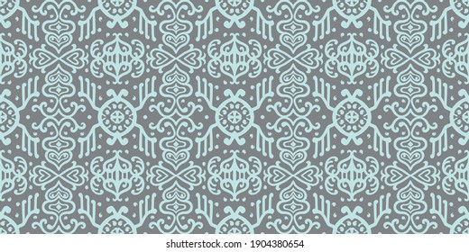Bandana Print. Vector seamless pattern with paisley ornament. Silk neck scarf or kerchief. Floral vintage background. Asian textile. Tribal texture. Bohemian style. Indian motif.