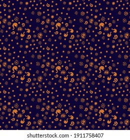 Bandana Print. Vector seamless pattern with paisley ornament. Silk neck scarf or kerchief. Floral vintage background. Asian textile. Tribal texture. Bohemian style. Indian motif.