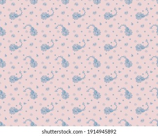 Bandana Print. Vector seamless pattern with paisley ornament. Silk neck scarf or kerchief. Floral vintage background. Asian textile. Tribal texture. Bohemian style. Indian motif.