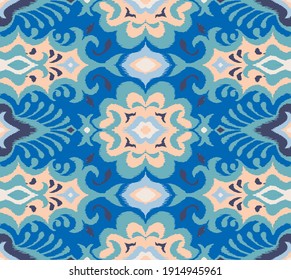 Bandana Print. Vector seamless pattern with paisley ornament. Silk neck scarf or kerchief. Floral vintage background. Asian textile. Tribal texture. Bohemian style. Indian motif.