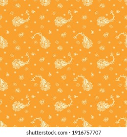 Bandana Print. Vector seamless pattern with paisley ornament. Silk neck scarf or kerchief. Floral vintage background. Asian textile. Tribal texture. Bohemian style. Indian motif.