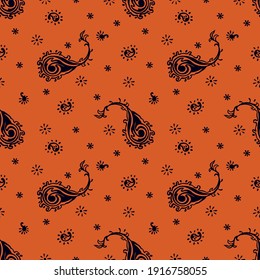 Bandana Print. Vektor nahtloses Muster mit Pisley-Ornament. Seidenhalsschal oder Taschentuch. Blauer Vintage-Hintergrund. asiatischer Textil. Stammesstruktur. Böhmischer Stil. Indisches Motiv.