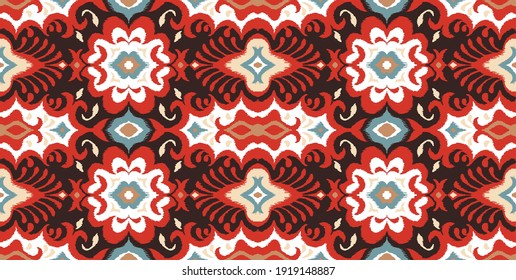 Bandana Print. Vector seamless pattern with paisley ornament. Silk neck scarf or kerchief. Floral vintage background. Asian textile. Tribal texture. Bohemian style. Indian motif.