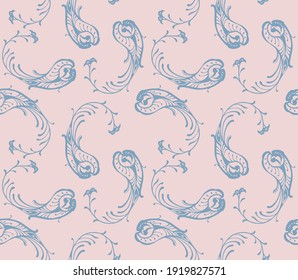 Bandana Print. Vector seamless pattern with paisley ornament. Silk neck scarf or kerchief. Floral vintage background. Asian textile. Tribal texture. Bohemian style. Indian motif.