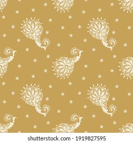 Bandana Print. Vector seamless pattern with paisley ornament. Silk neck scarf or kerchief. Floral vintage background. Asian textile. Tribal texture. Bohemian style. Indian motif.