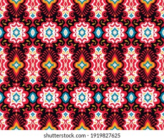Impresión de Bandana. Patrón vectorial sin fisuras con adorno paisley. Escarcha o pañuelo en el cuello de seda. Fondo floral vintage. Textil asiático. Textura tribal. Estilo bohemio. Motif indio.