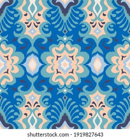 Bandana Print. Vector seamless pattern with paisley ornament. Silk neck scarf or kerchief. Floral vintage background. Asian textile. Tribal texture. Bohemian style. Indian motif.