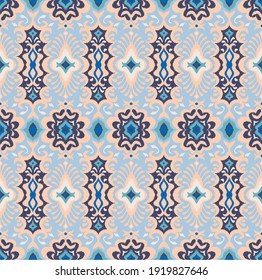 Bandana Print. Vector seamless pattern with paisley ornament. Silk neck scarf or kerchief. Floral vintage background. Asian textile. Tribal texture. Bohemian style. Indian motif.