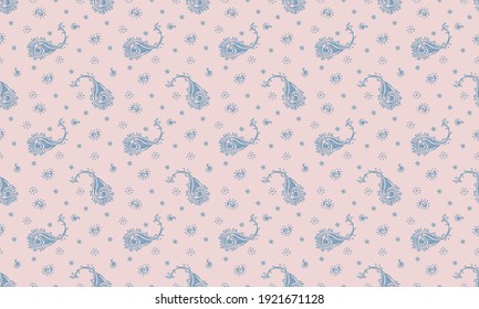 Bandana Print. Vector seamless pattern with paisley ornament. Silk neck scarf or kerchief. Floral vintage background. Asian textile. Tribal texture. Bohemian style. Indian motif.