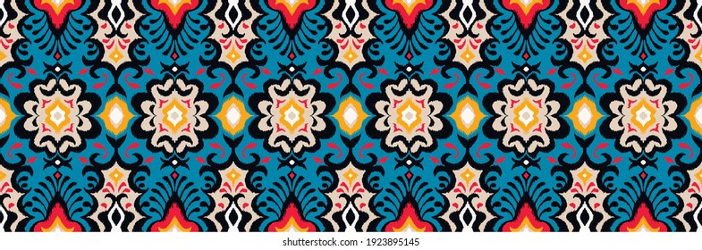 Bandana Print. Vektor nahtloses Muster mit Pisley-Ornament. Seidenhalsschal oder Taschentuch. Blauer Vintage-Hintergrund. asiatischer Textil. Stammesstruktur. Böhmischer Stil. Indisches Motiv.