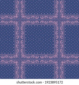 Bandana Print. Vector seamless pattern with paisley ornament. Silk neck scarf or kerchief. Floral vintage background. Asian textile. Tribal texture. Bohemian style. Indian motif.