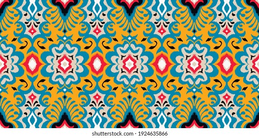 Bandana Print. Vector seamless pattern with paisley ornament. Silk neck scarf or kerchief. Floral vintage background. Asian textile. Tribal texture. Bohemian style. Indian motif.