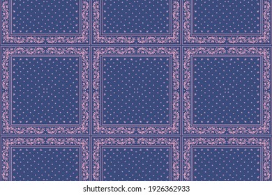 Bandana Print. Vector seamless pattern with paisley ornament. Silk neck scarf or kerchief. Floral vintage background. Asian textile. Tribal texture. Bohemian style. Indian motif.