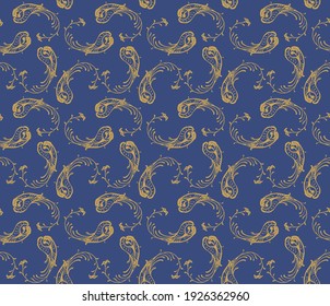 Bandana Print. Vektor nahtloses Muster mit Pisley-Ornament. Seidenhalsschal oder Taschentuch. Blauer Vintage-Hintergrund. asiatischer Textil. Stammesstruktur. Böhmischer Stil. Indisches Motiv.