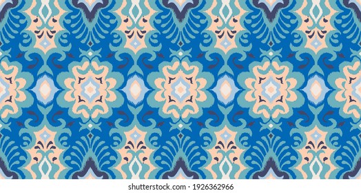 Bandana Print. Vector seamless pattern with paisley ornament. Silk neck scarf or kerchief. Floral vintage background. Asian textile. Tribal texture. Bohemian style. Indian motif.