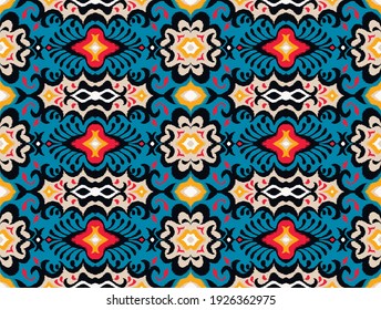 Impresión de Bandana. Patrón vectorial sin fisuras con adorno paisley. Escarcha o pañuelo en el cuello de seda. Fondo floral vintage. Textil asiático. Textura tribal. Estilo bohemio. Motif indio.