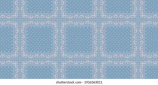 Bandana Print. Vector seamless pattern with paisley ornament. Silk neck scarf or kerchief. Floral vintage background. Asian textile. Tribal texture. Bohemian style. Indian motif.