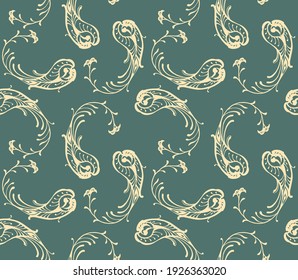 Bandana Print. Vector seamless pattern with paisley ornament. Silk neck scarf or kerchief. Floral vintage background. Asian textile. Tribal texture. Bohemian style. Indian motif.
