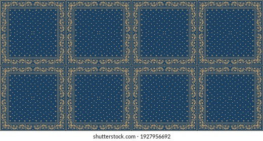 Impresión de Bandana. Patrón vectorial sin fisuras con adorno paisley. Escarcha o pañuelo en el cuello de seda. Fondo floral vintage. Textil asiático. Textura tribal. Estilo bohemio. Motif indio.