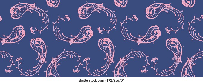 Bandana Print. Vektor nahtloses Muster mit Pisley-Ornament. Seidenhalsschal oder Taschentuch. Blauer Vintage-Hintergrund. asiatischer Textil. Stammesstruktur. Böhmischer Stil. Indisches Motiv.