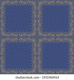 Bandana Print. Vector seamless pattern with paisley ornament. Silk neck scarf or kerchief. Floral vintage background. Asian textile. Tribal texture. Bohemian style. Indian motif.