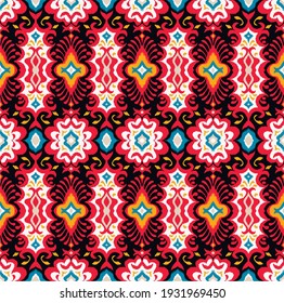 Impresión de Bandana. Patrón vectorial sin fisuras con adorno paisley. Escarcha o pañuelo en el cuello de seda. Fondo floral vintage. Textil asiático. Textura tribal. Estilo bohemio. Motif indio.