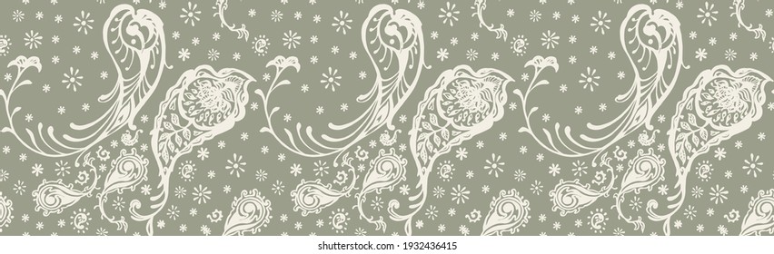 Bandana Print. Vektor nahtloses Muster mit Pisley-Ornament. Seidenhalsschal oder Taschentuch. Blauer Vintage-Hintergrund. asiatischer Textil. Stammesstruktur. Böhmischer Stil. Indisches Motiv.