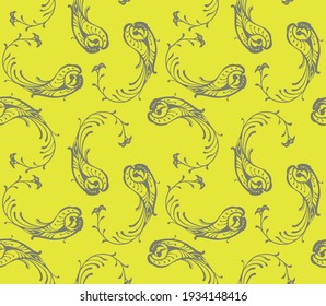 Bandana Print. Vector seamless pattern with paisley ornament. Silk neck scarf or kerchief. Floral vintage background. Asian textile. Tribal texture. Bohemian style. Indian motif.