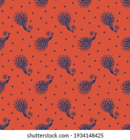 Bandana Print. Vector seamless pattern with paisley ornament. Silk neck scarf or kerchief. Floral vintage background. Asian textile. Tribal texture. Bohemian style. Indian motif.