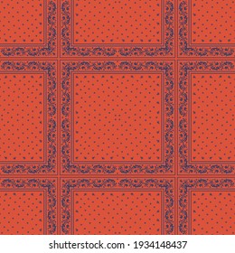Impresión de Bandana. Patrón vectorial sin fisuras con adorno paisley. Escarcha o pañuelo en el cuello de seda. Fondo floral vintage. Textil asiático. Textura tribal. Estilo bohemio. Motif indio.