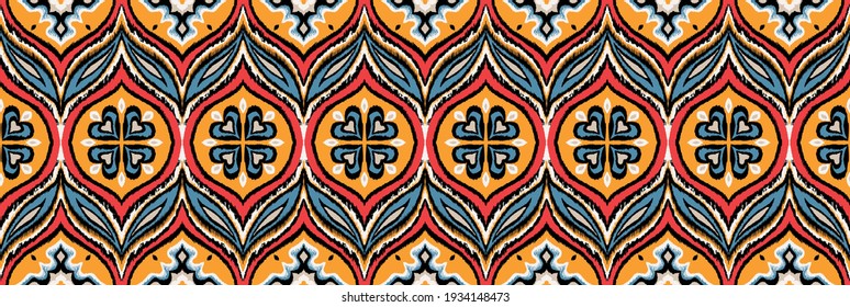 Bandana Print. Vector seamless pattern with paisley ornament. Silk neck scarf or kerchief. Floral vintage background. Asian textile. Tribal texture. Bohemian style. Indian motif.