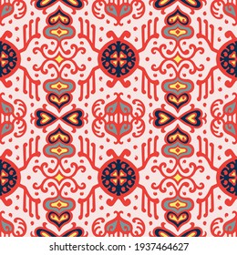 Bandana Print. Vector seamless pattern with paisley ornament. Silk neck scarf or kerchief. Floral vintage background. Asian textile. Tribal texture. Bohemian style. Indian motif.