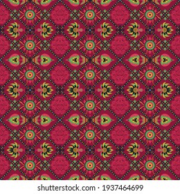 Bandana Print. Vector seamless pattern with paisley ornament. Silk neck scarf or kerchief. Floral vintage background. Asian textile. Tribal texture. Bohemian style. Indian motif.