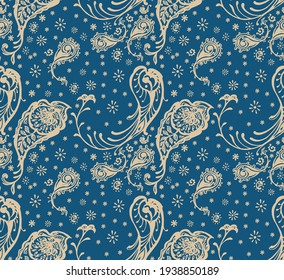 Bandana Print. Vector seamless pattern with paisley ornament. Silk neck scarf or kerchief. Floral vintage background. Asian textile. Tribal texture. Bohemian style. Indian motif.