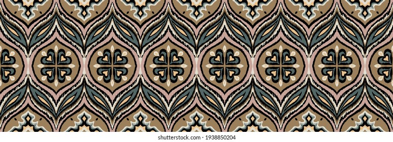 Bandana Print. Vector seamless pattern with paisley ornament. Silk neck scarf or kerchief. Floral vintage background. Asian textile. Tribal texture. Bohemian style. Indian motif.