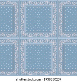 Bandana Print. Vector seamless pattern with paisley ornament. Silk neck scarf or kerchief. Floral vintage background. Asian textile. Tribal texture. Bohemian style. Indian motif.