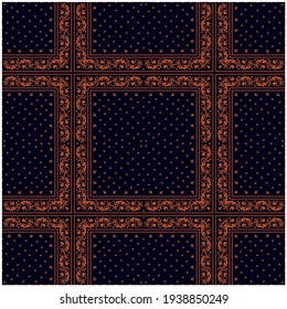 Impresión de Bandana. Patrón vectorial sin fisuras con adorno paisley. Escarcha o pañuelo en el cuello de seda. Fondo floral vintage. Textil asiático. Textura tribal. Estilo bohemio. Motif indio.