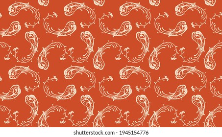 Bandana Print. Vector seamless pattern with paisley ornament. Silk neck scarf or kerchief. Floral vintage background. Asian textile. Tribal texture. Bohemian style. Indian motif.