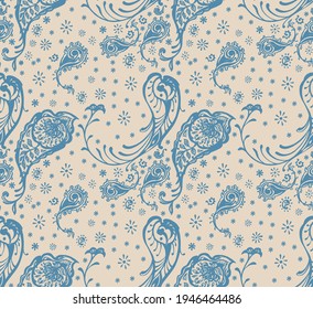 Bandana Print. Vector seamless pattern with paisley ornament. Silk neck scarf or kerchief. Floral vintage background. Asian textile. Tribal texture. Bohemian style. Indian motif.