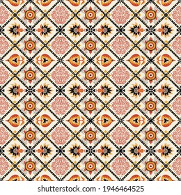 Bandana Print. Vector seamless pattern with paisley ornament. Silk neck scarf or kerchief. Floral vintage background. Asian textile. Tribal texture. Bohemian style. Indian motif.