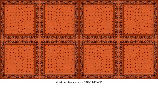 Bandana Print. Vector seamless pattern with paisley ornament. Silk neck scarf or kerchief. Floral vintage background. Asian textile. Tribal texture. Bohemian style. Indian motif.