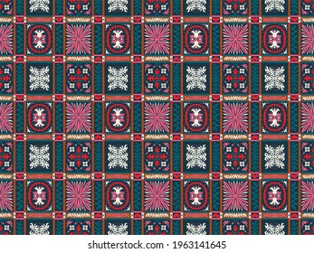 Bandana Print. Vector seamless pattern with paisley ornament. Silk neck scarf or kerchief. Floral vintage background. Asian textile. Tribal texture. Bohemian style. Indian motif.