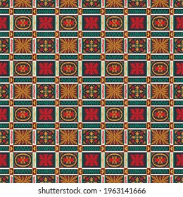 Bandana Print. Vector seamless pattern with paisley ornament. Silk neck scarf or kerchief. Floral vintage background. Asian textile. Tribal texture. Bohemian style. Indian motif.
