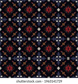 Bandana Print. Vector seamless pattern with paisley ornament. Silk neck scarf or kerchief. Floral vintage background. Asian textile. Tribal texture. Bohemian style. Indian motif.