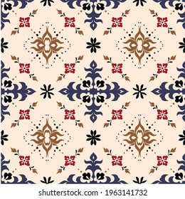 Bandana Print. Vector seamless pattern with paisley ornament. Silk neck scarf or kerchief. Floral vintage background. Asian textile. Tribal texture. Bohemian style. Indian motif.