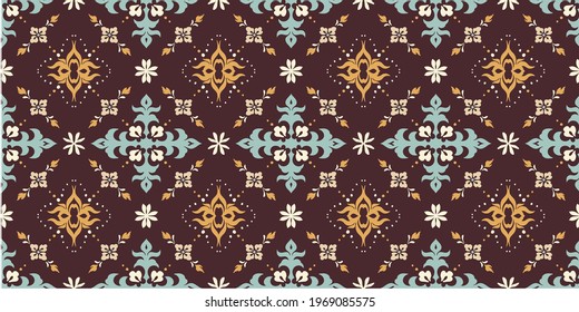 Bandana Print. Vector seamless pattern with paisley ornament. Silk neck scarf or kerchief. Floral vintage background. Asian textile. Tribal texture. Bohemian style. Indian motif.