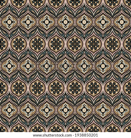 Bandana Print. Vector seamless pattern with paisley ornament. Silk neck scarf or kerchief. Floral vintage background. Asian textile. Tribal texture. Bohemian style. Indian motif.