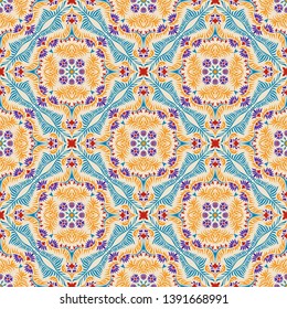 Bandana Print. Women's shawl with floral pattern. Mediterranean wallpaper. Portuguese tile azulejo. Turkish ornament. Spanish porcelain. Ceramic dishes.